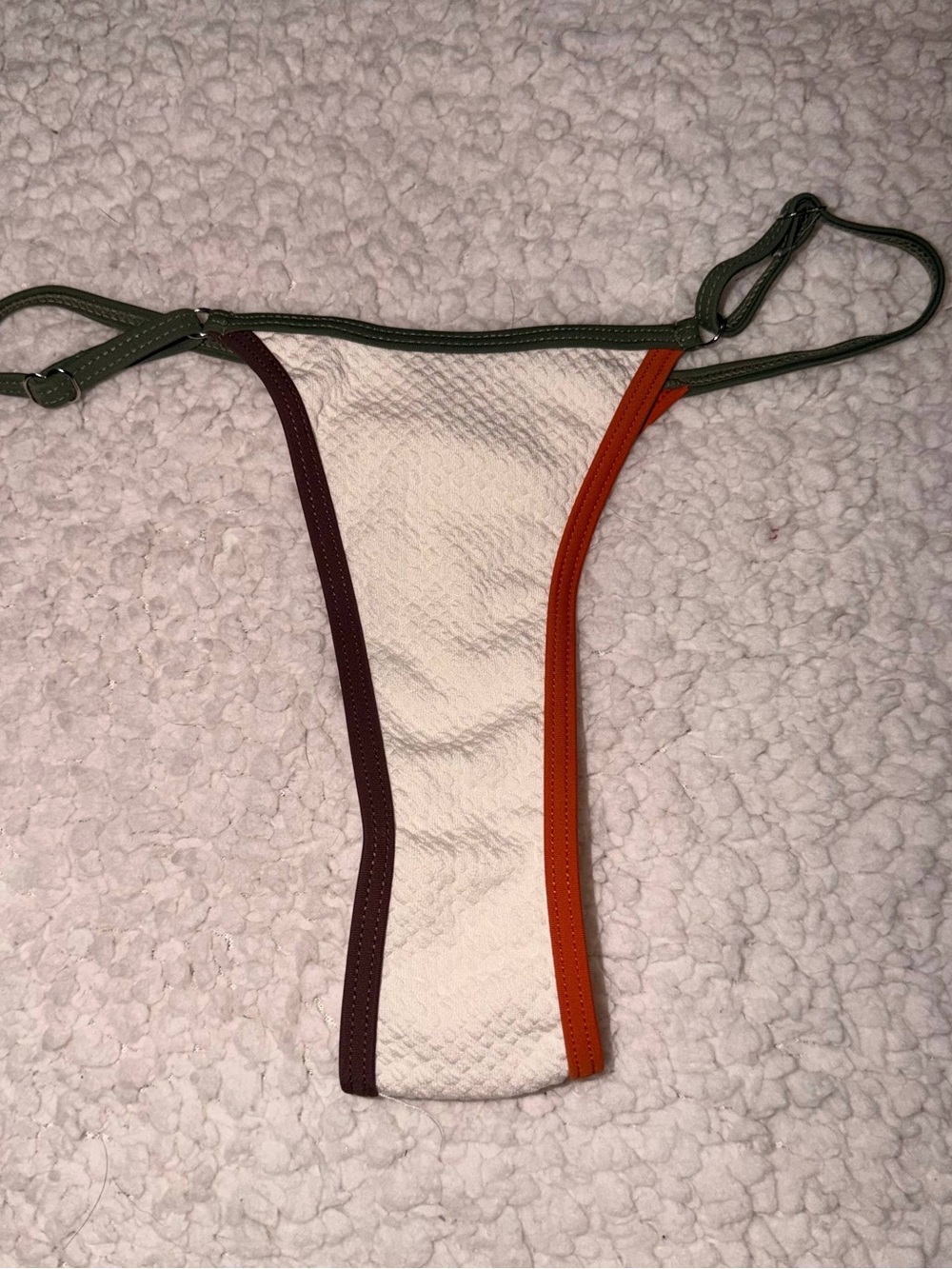 Cream Textured Triangle Bikini with Green & Rust Trim - Picture 9 of 10